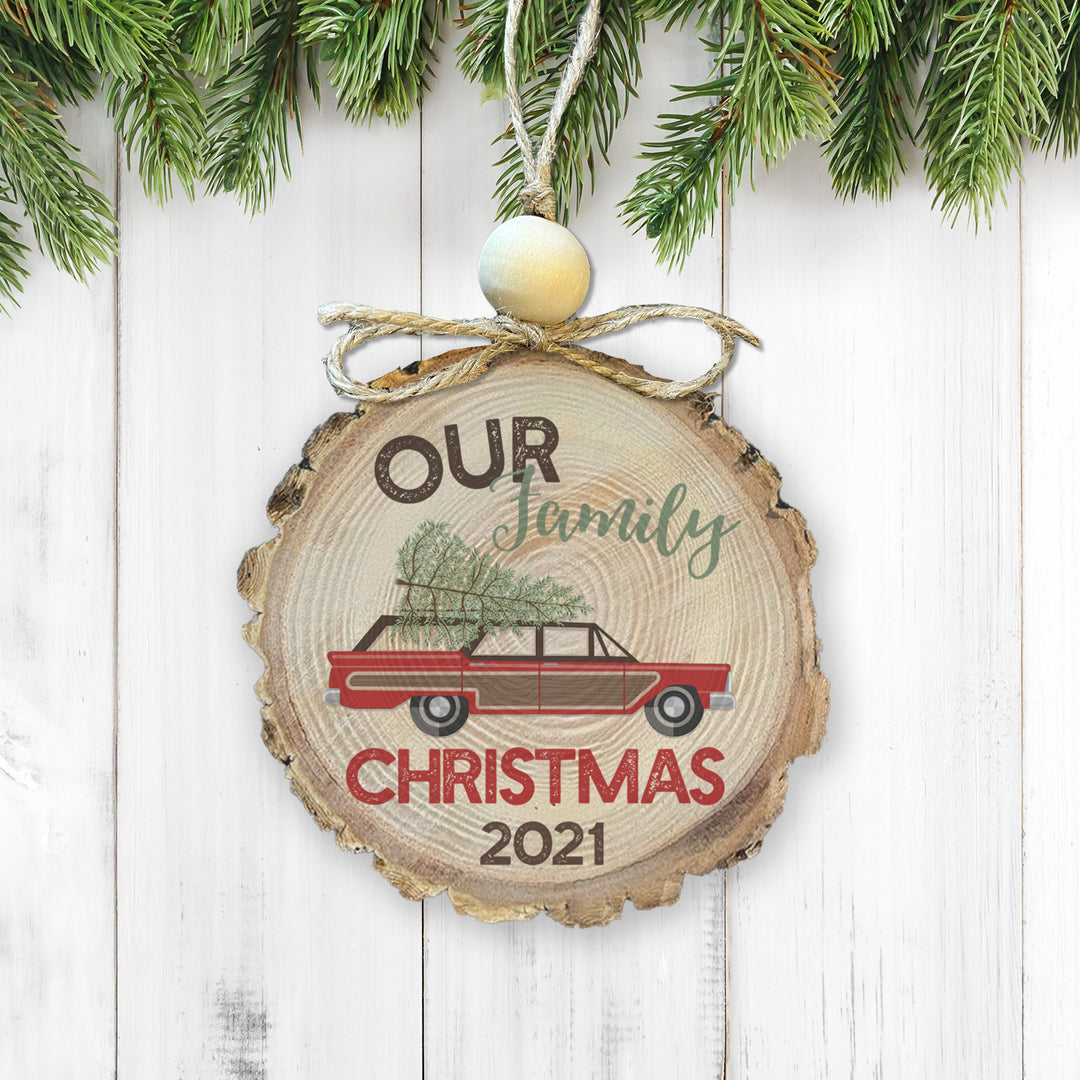 Family Christmas Ornament Annual Rustic wood slize christmas ornament 2021