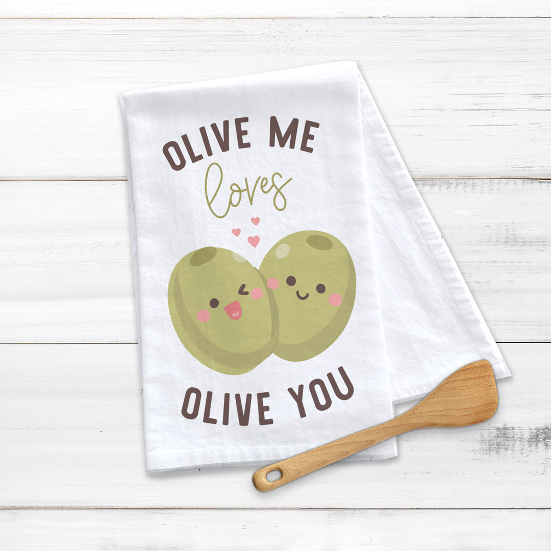 Cotton Tea towel | olive me loves olive you tea towel | funny valentine's day | all of me valentine