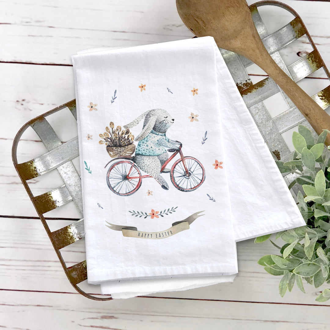Easter cotton tea towel | happy easter kitchen dish towel | watercolor easter bunny decorative spring tea towel