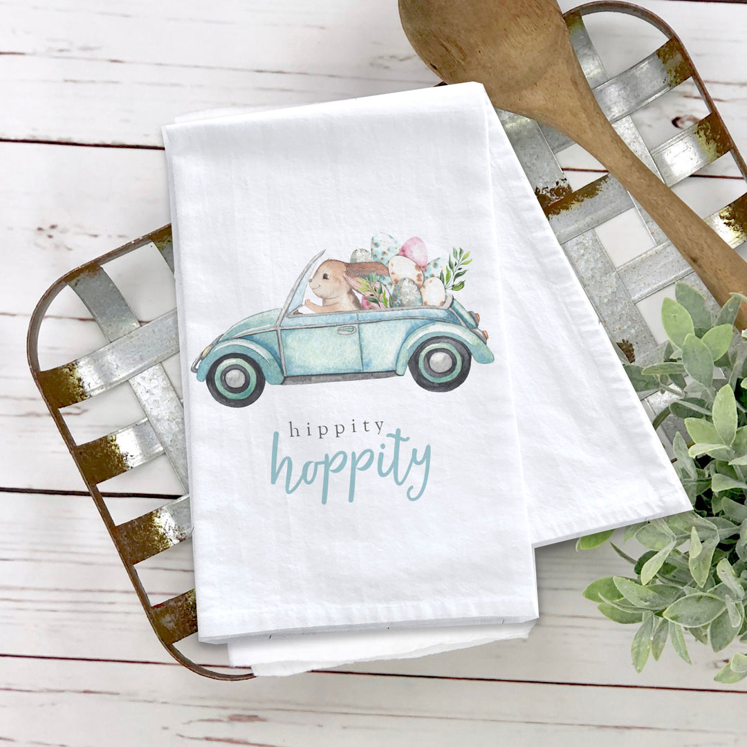 Easter cotton tea towel | hippity hoppity easter kitchen dish towel | easter decorative spring tea towel