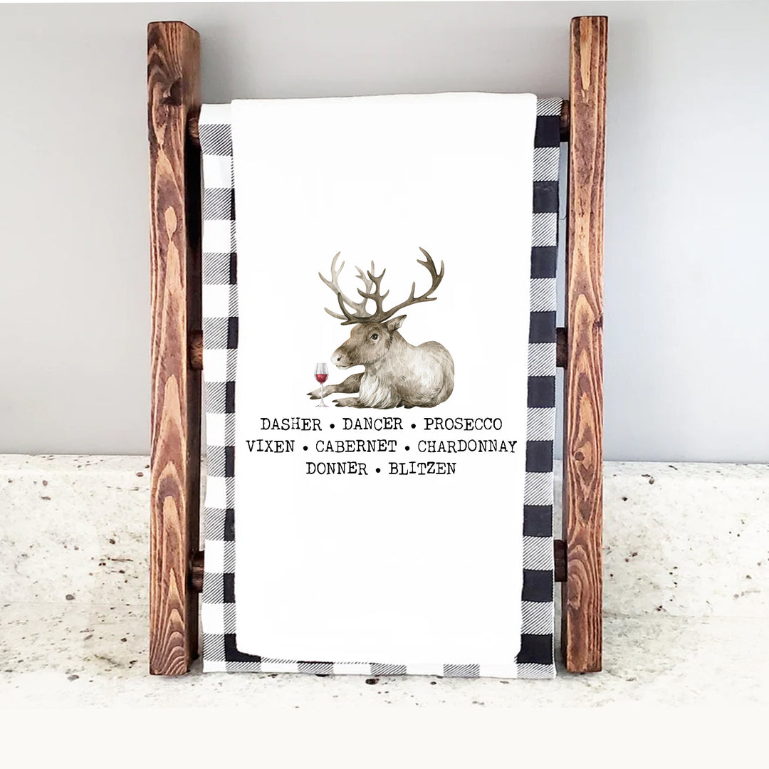 Funny Christmas Tea Towel Reindeer Drinking Dasher Donner Blitzen