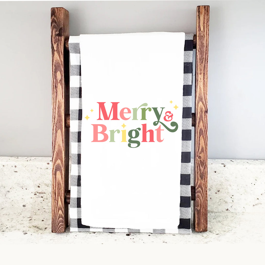 Simple Merry & Bright Holiday Christmas Tea Towel Simple Retro Christmas Font