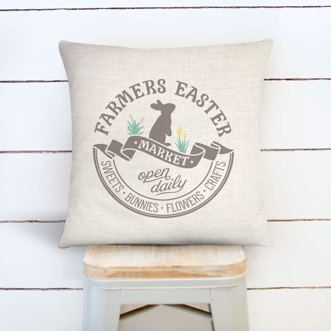 Easter pillowcase pillow cover | Farmers Easter Market pillow cover | linen easter bunny throw pillow pillowcase | easter pillow decorative home décor
