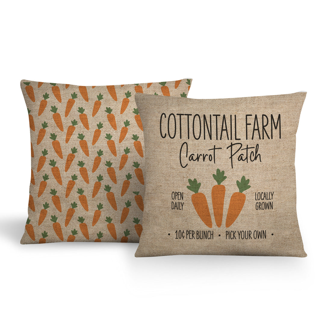 Easter pillowcases pillow covers | Cottontail Farm Carrot Patch pillow cover and pattern design | burlap set of 2 throw pillowcases | easter pillow decorative home décor