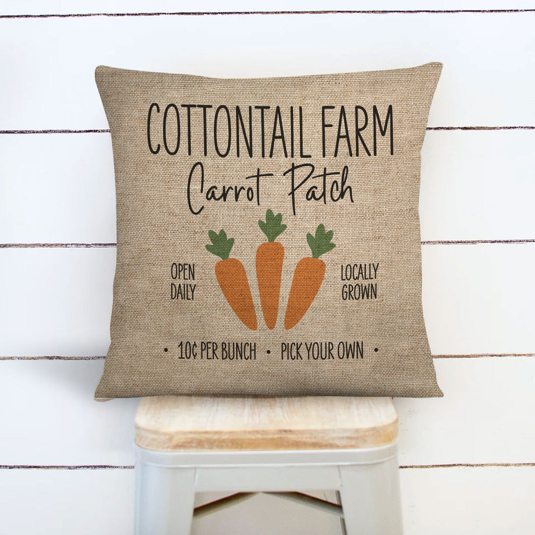 Easter pillowcase pillow cover | Cottontail farm carrot patch pillow cover | burlap carrot patch throw pillow pillowcase | easter pillow decorative home décor