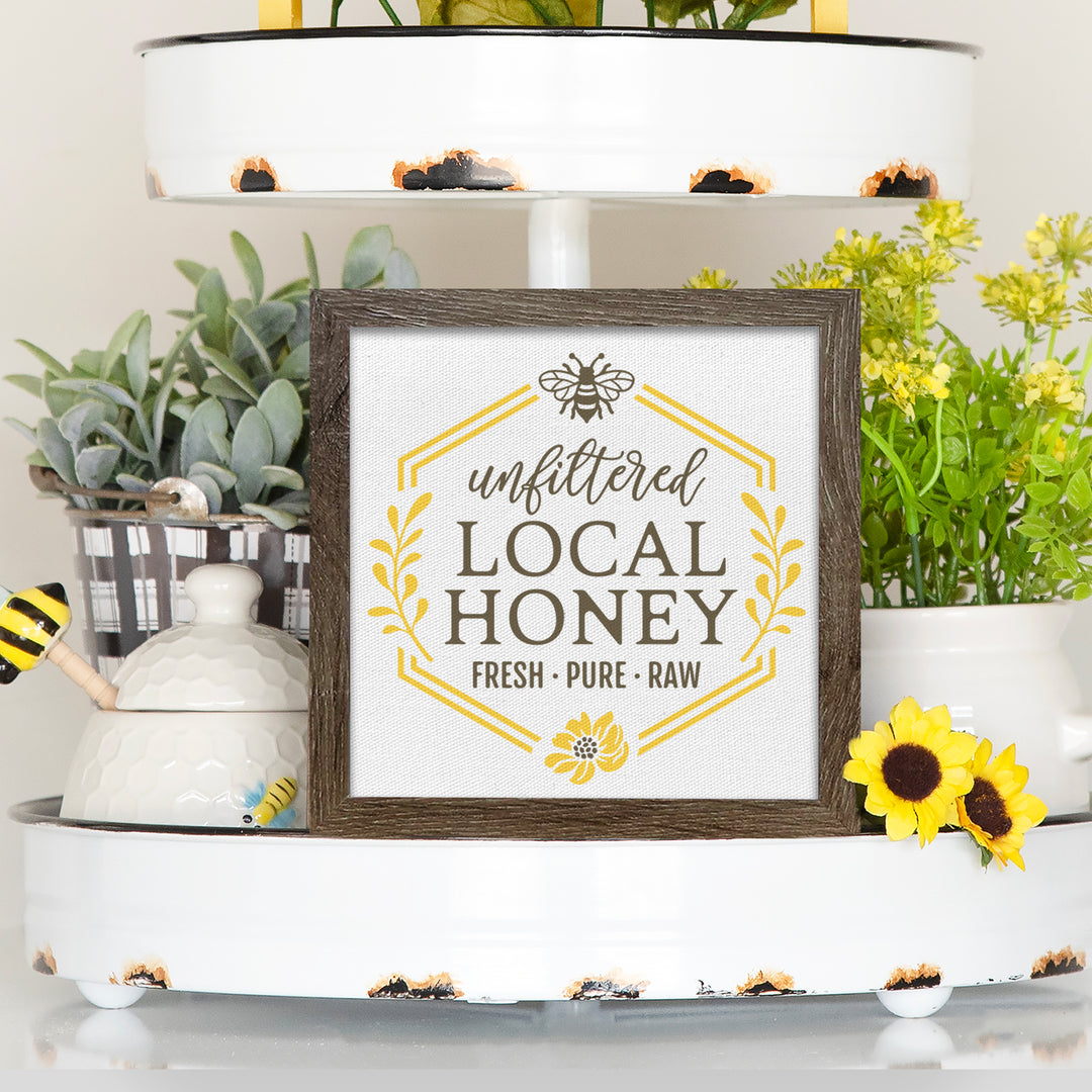 spring local honey canvas unfiltered pure fresh raw rustic wood frame spring wall art farmhouse canvas print sign honey bee canvas