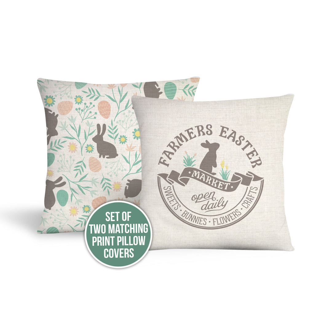 Easter pillowcases pillow covers | Farmers Easter Market pillow cover and pattern design | linen set of 2 throw pillowcases | easter pillow decorative home décor