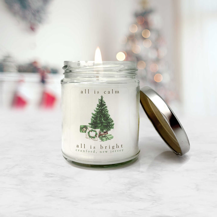 Custom Christmas Candle All is Calm, All is Bright VEGAN coconut apricot wax