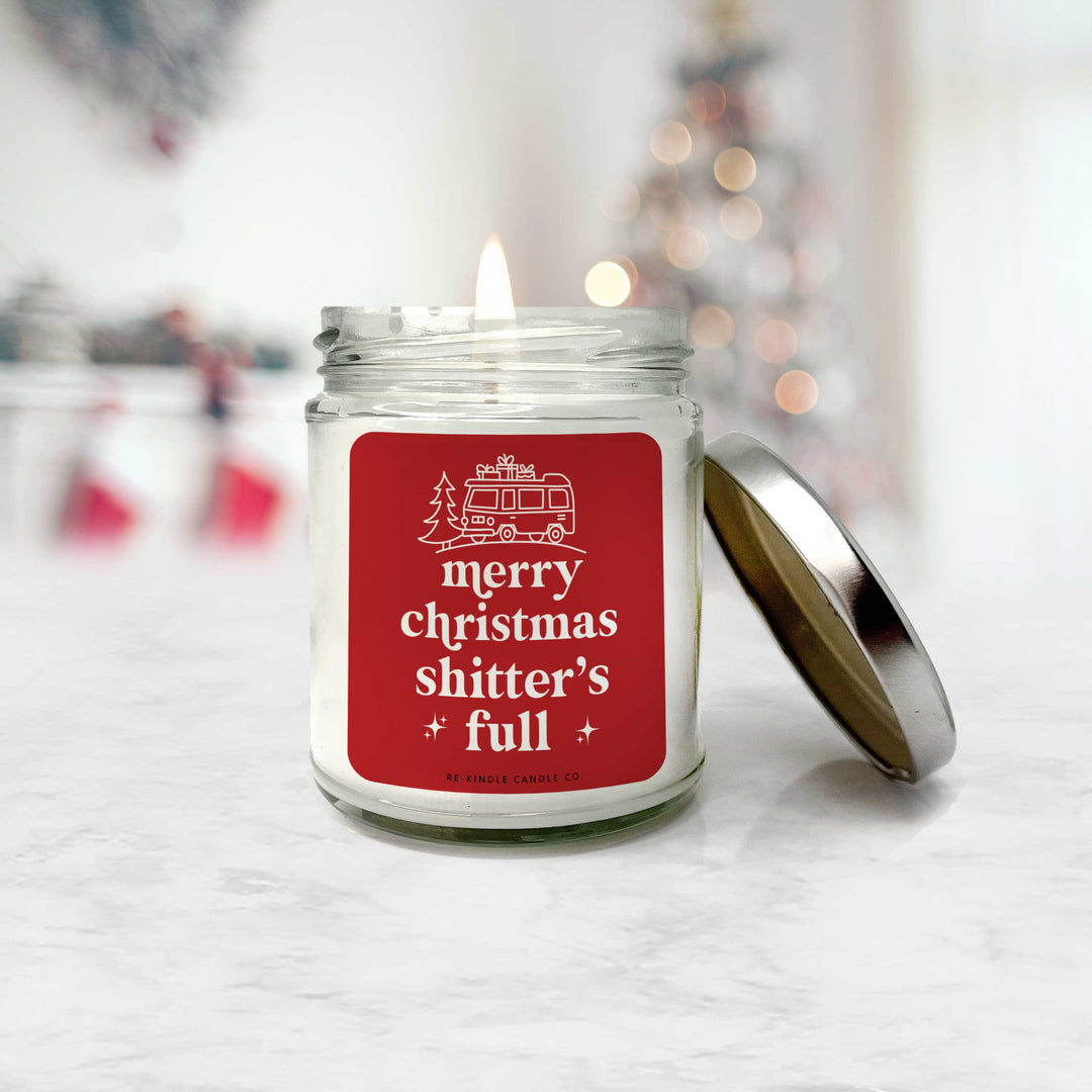 Merry Christmas Christmas Vacation inspired "Sh!tters full" funny candle for bathroom