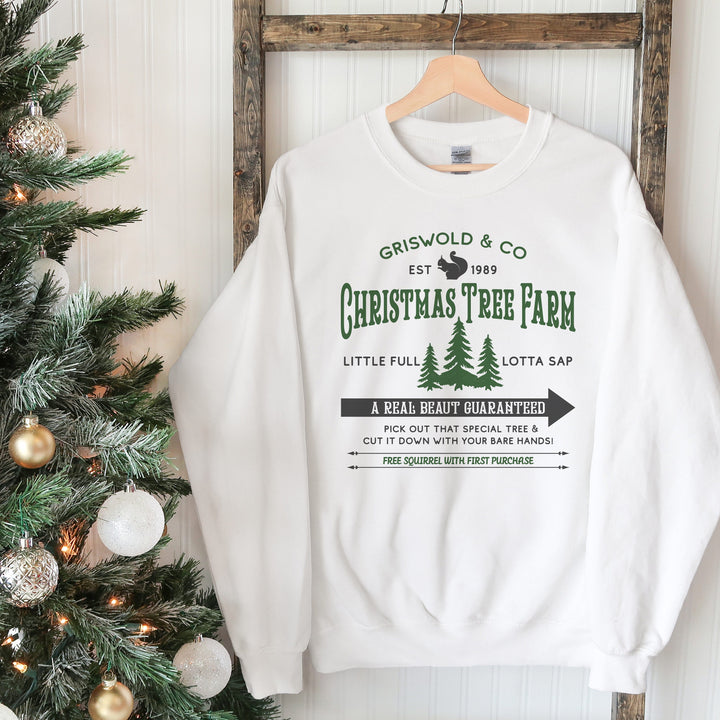 Griswold Tree Farm Sweatshirts christmas sweatshirt | real beaut christmas tree farm adult unisex crew neck sweatshirt | griswold & co christmas holiday simple sweatshirt