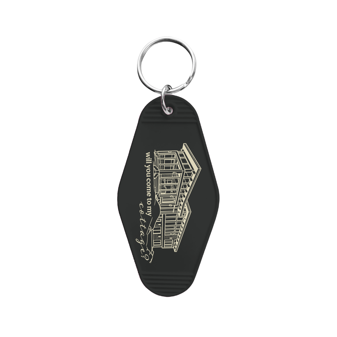 will you come to my cottage funny motel keychain reference