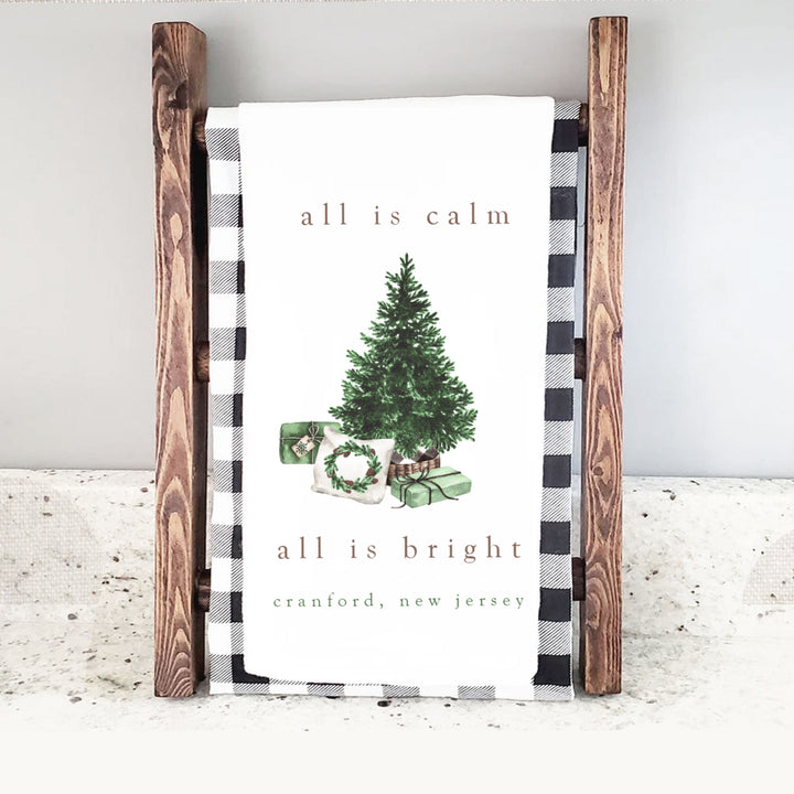 Custom christmas tea towel flour sack towel | all is calm all is bright dish towel | christmas tea towel