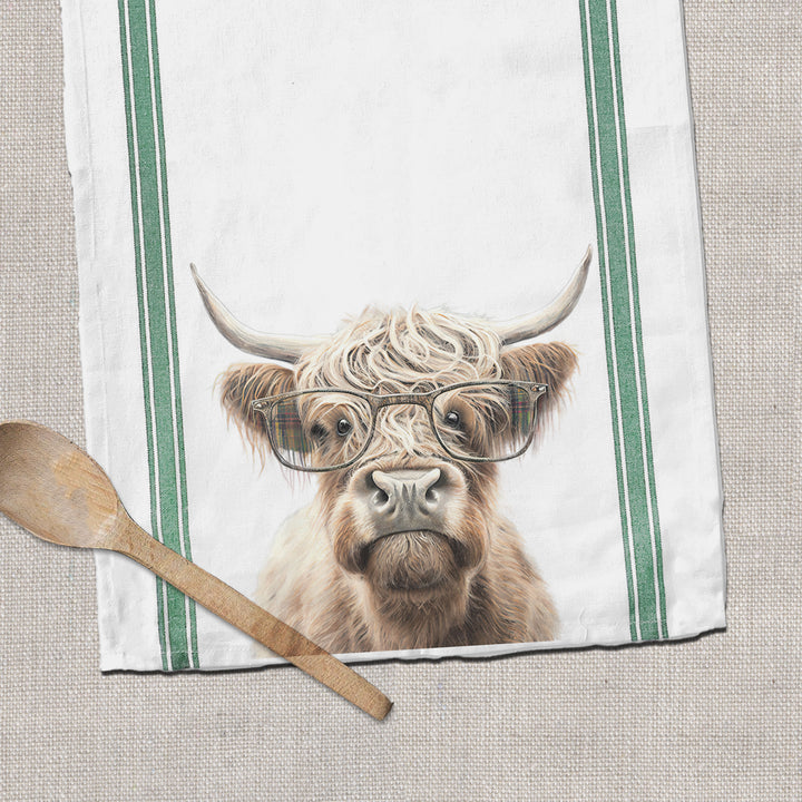 funny tea towels farm animals highland cow with glasses funny novelty tea dish towels