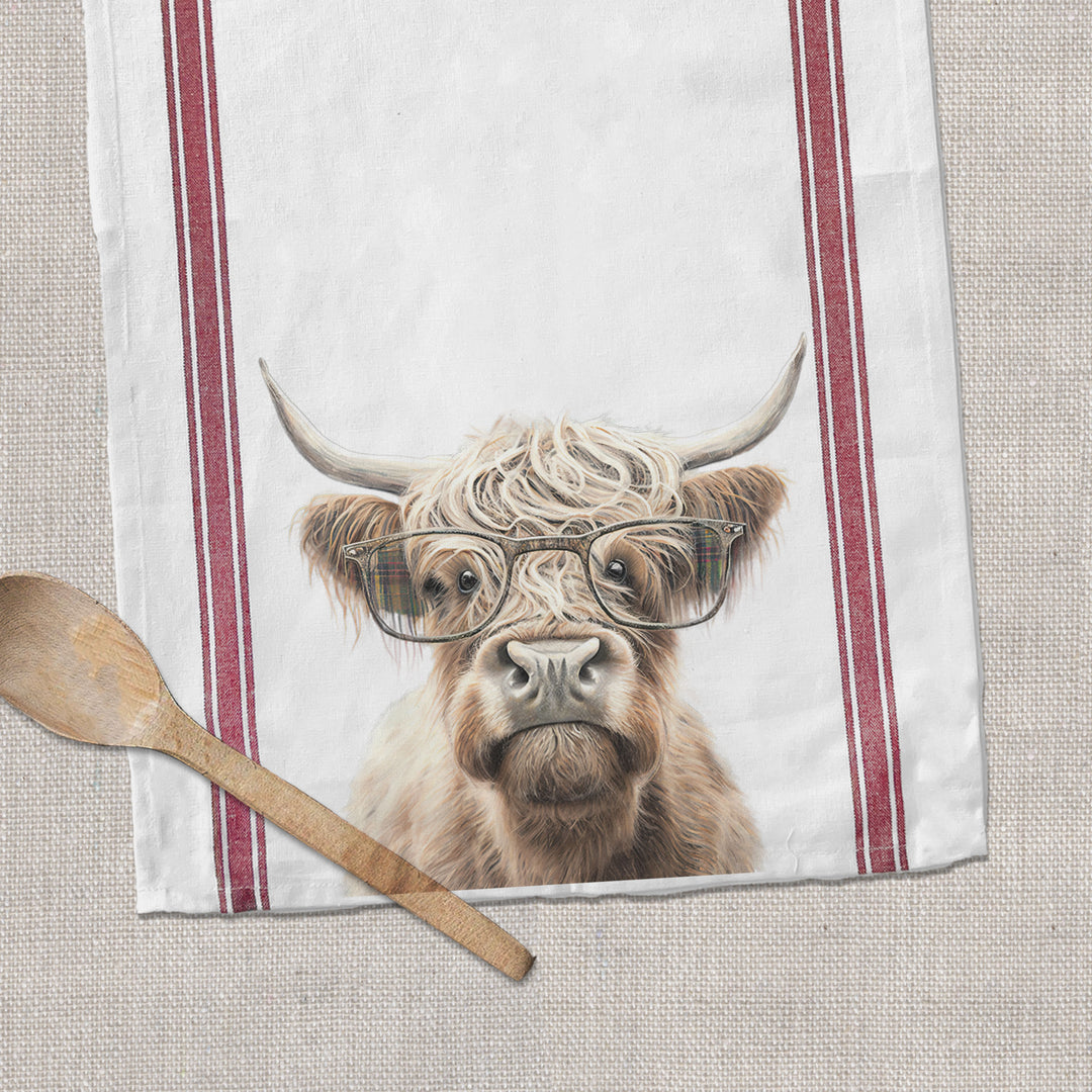 funny tea towels farm animals highland cow with glasses funny novelty tea dish towels