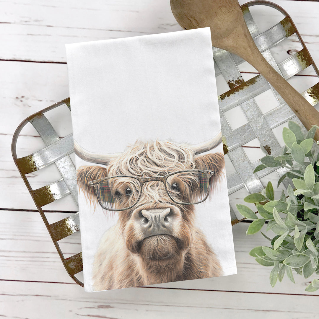 funny tea towels farm animals highland cow with glasses funny novelty tea dish towels