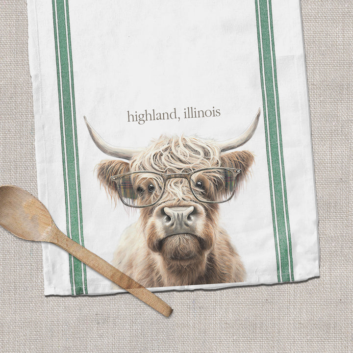 funny tea towels farm animals highland cow with glasses funny novelty tea dish towels