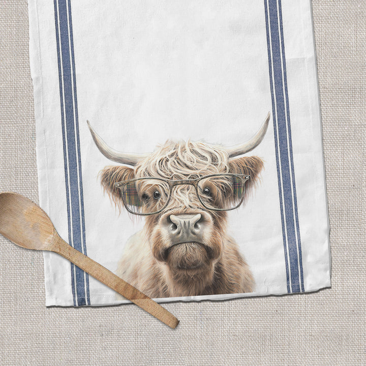 funny tea towels farm animals highland cow with glasses funny novelty tea dish towels