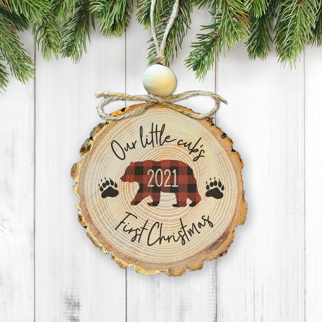 2021 Wood Calligraphy 'Baby's First Christmas' Ornament — Fawn