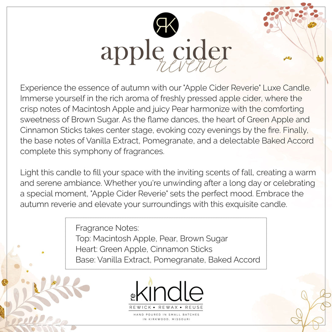 Apple Cider Reverie Candle in Rustic Tin - Apple, Cinnamon, Vanilla - Autumn Scent - Handcrafted luxury vegan hand-poured fall candles apple