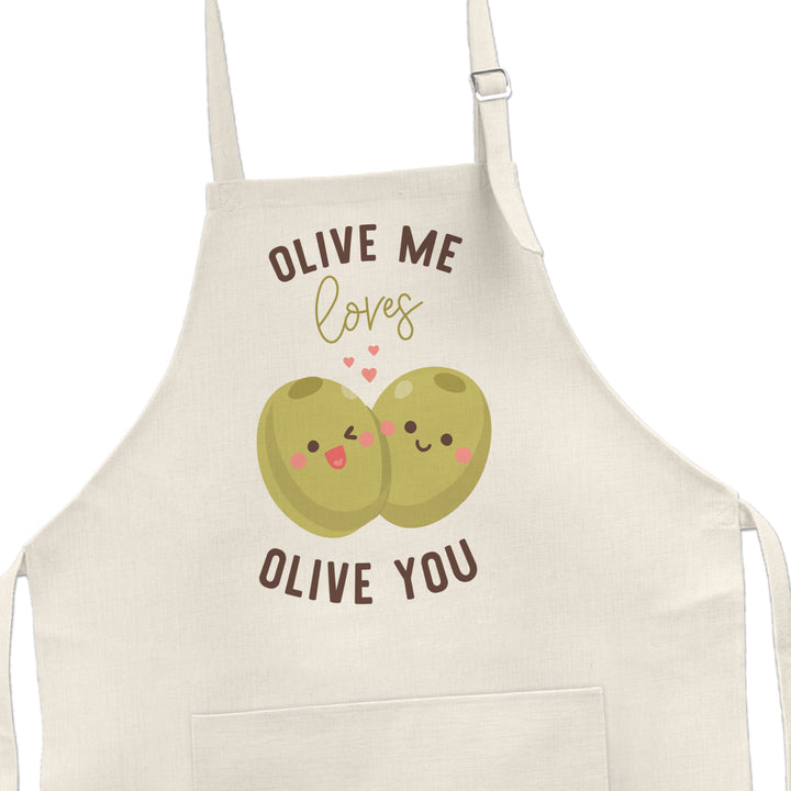 Linen Adult Bib Apron | olive me loves olive you apron | funny valentine's day | all of me valentine double pocket apron