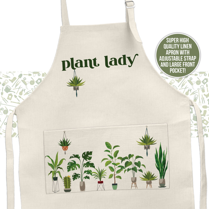 Linen Adult Bib Apron | plant lady apron | funny gift for your favorite gardener | plant lovers double pocket apron