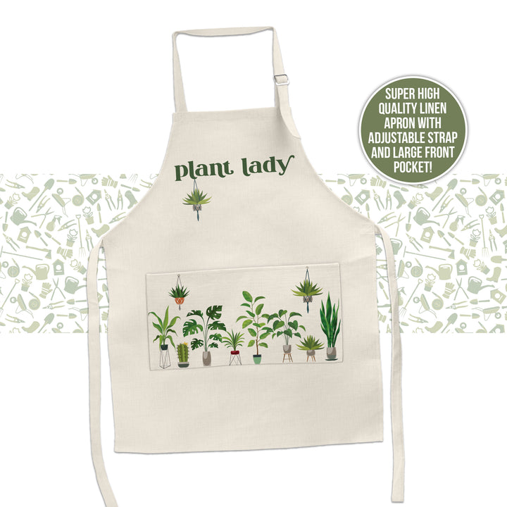 Linen Adult Bib Apron | plant lady apron | funny gift for your favorite gardener | plant lovers double pocket apron