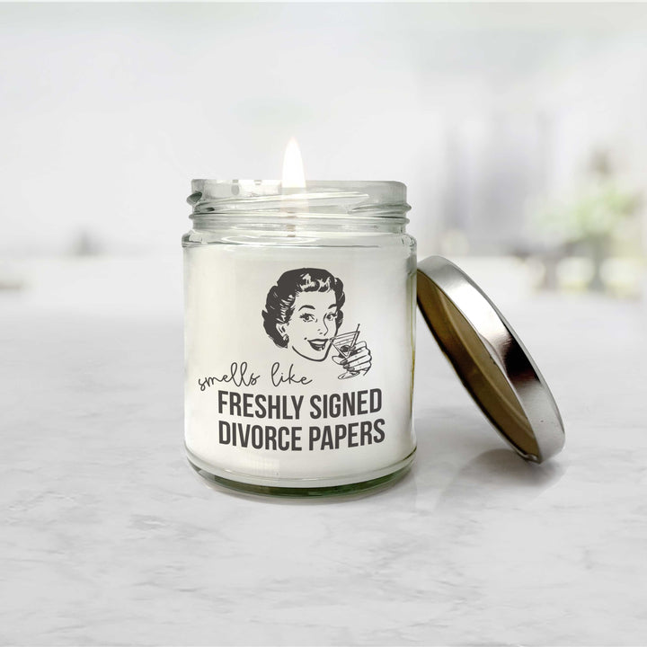 funny sarcastic candle - candle gifts for self or friends or co-workers smells like freshly signed divorce papers | soy wax candle