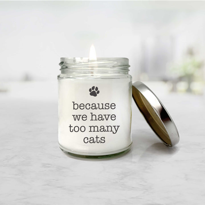 funny pet lover candle gift candle gifts for cat lovers because we have too many cats soy wax candle