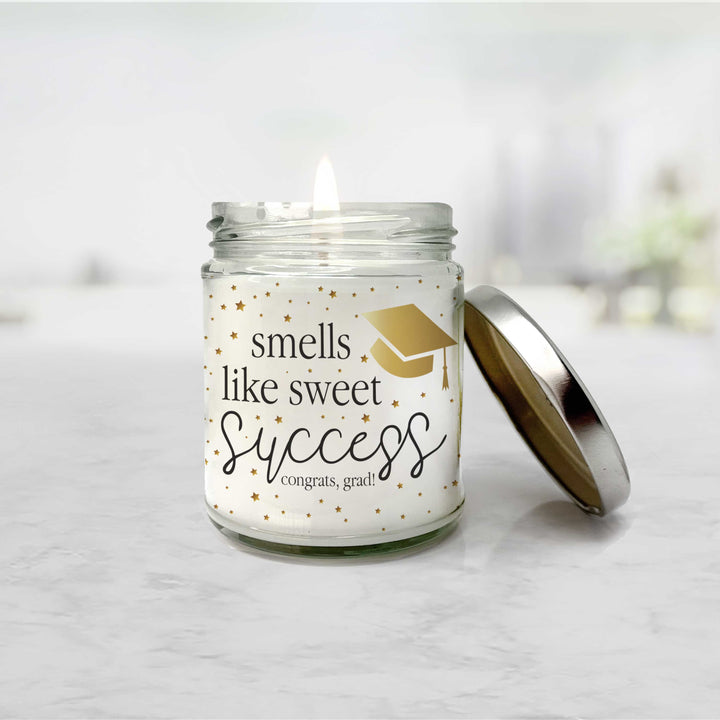 graduation candle | candle gifts for grads | smells like sweet success soy wax candle | congrats grad candle gift for graduation