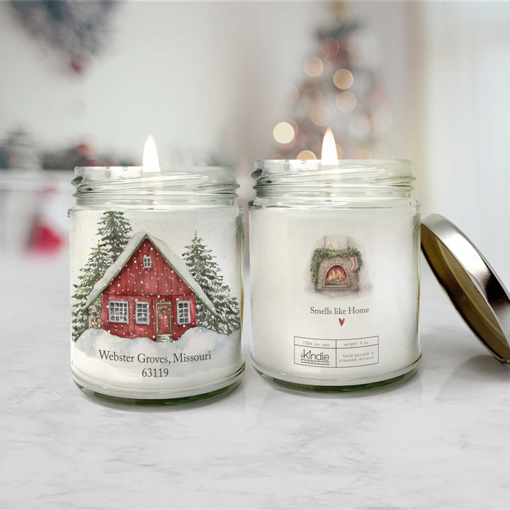 Hometown winter house candle personalize with your own information/town/zipcode, etc!