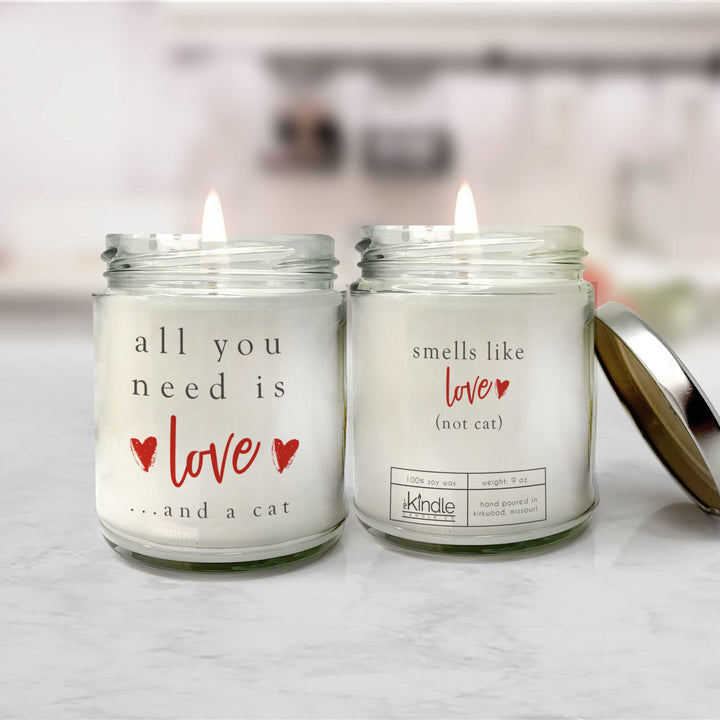 NEW for 2023! Valentine's Day Candle | pet lover candle | funny all you need is love and a cat | cat lover candle