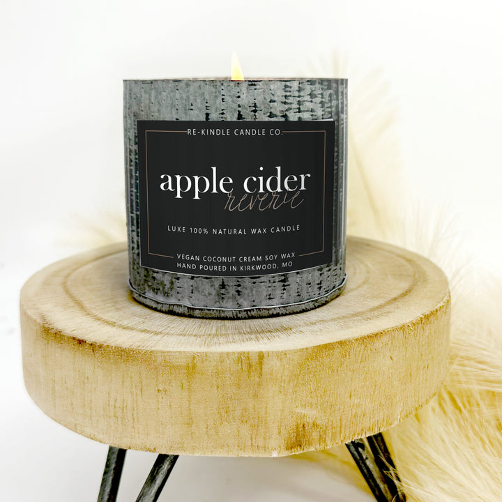 Apple Cider Reverie Candle in Rustic Tin - Apple, Cinnamon, Vanilla - Autumn Scent - Handcrafted luxury vegan hand-poured fall candles apple