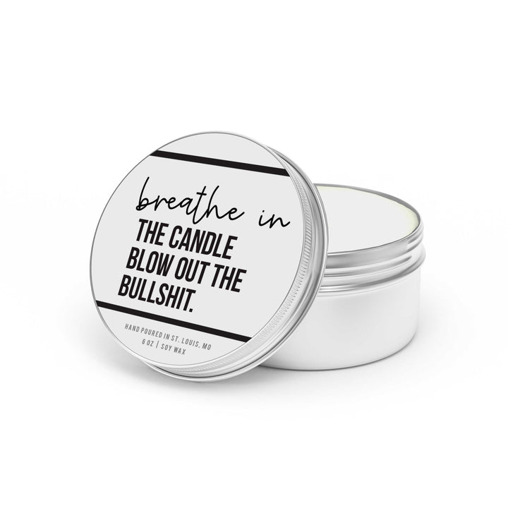 funny inspirational candle gift | candle gifts for self or friends or co-workers breathe in the candle blow out the bullshit | soy wax candle