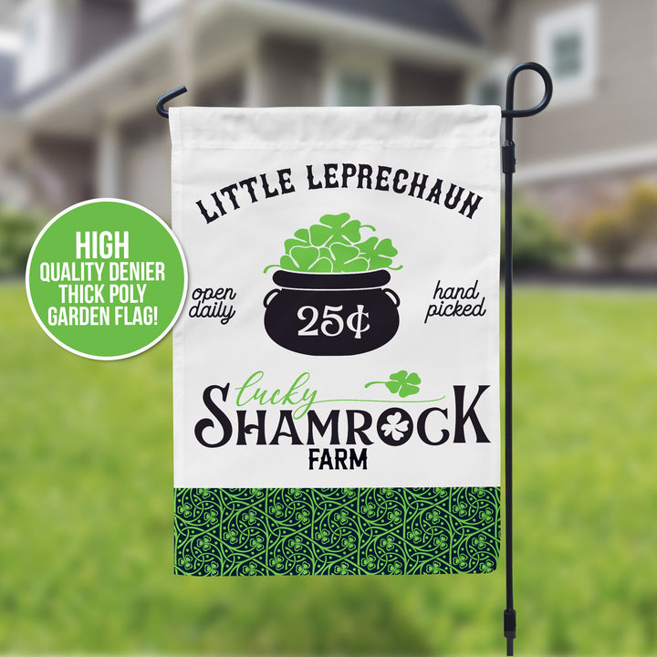 St. Patrick's Day Garden Flag | lucky shamrock farm irish house flag | little leprechaun garden flag