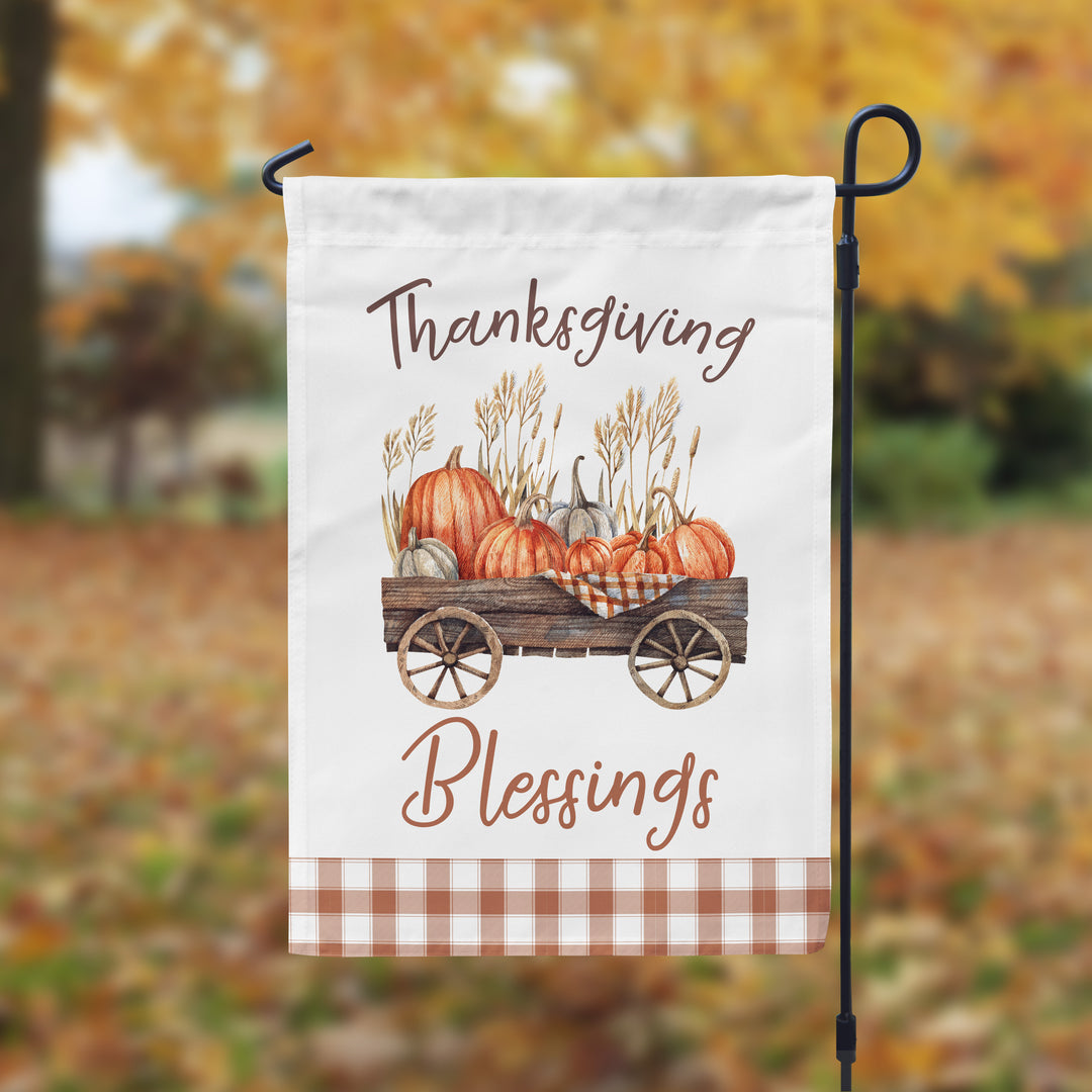 Thanksgiving Garden Flag | harvest blessings autumn garden flag | fall pumpkin cart personalized flag