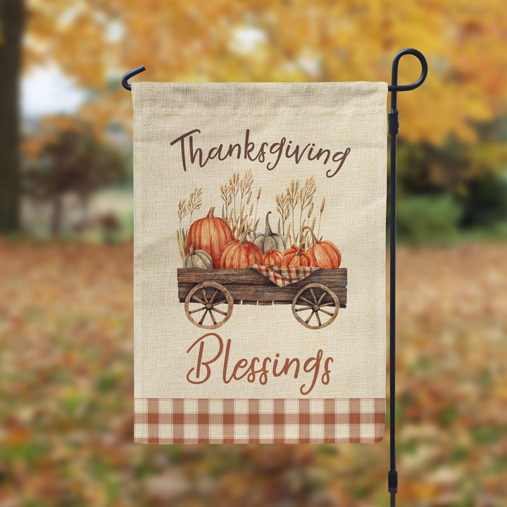 Thanksgiving Garden Flag | harvest blessings autumn garden flag | fall pumpkin cart personalized flag