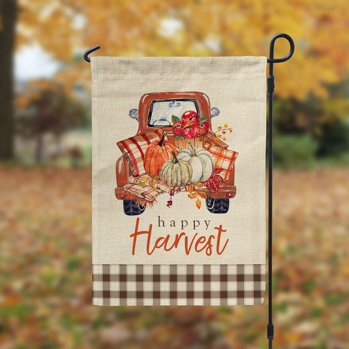 Fall Garden Flag | welcome autumn garden flag | thanksgiving vintage pickup pumpkins personalized flag