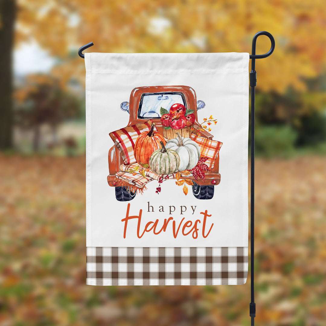 Fall Garden Flag | welcome autumn garden flag | thanksgiving vintage pickup pumpkins personalized flag