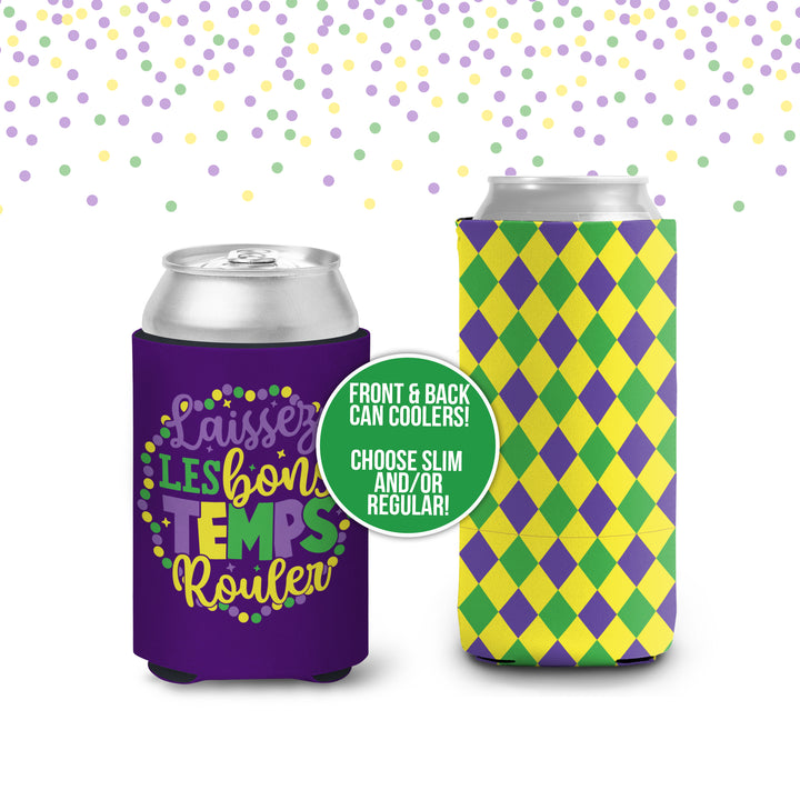 Mardi Gras party can coolies | laissez les bons temps rouler can coolers beverage insulators for mardi gras parade and parties