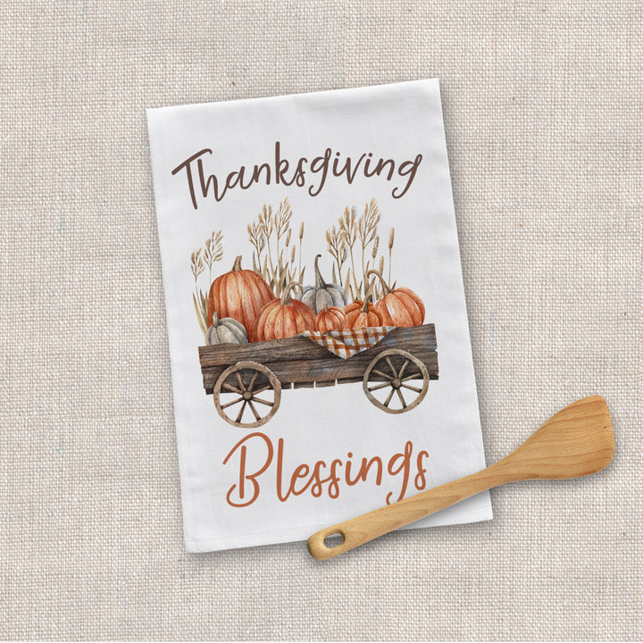 Cotton Tea towel | fall tea towel | Thanksgiving Blessings pumpkins dish towel | autumn pumpkins tea towel