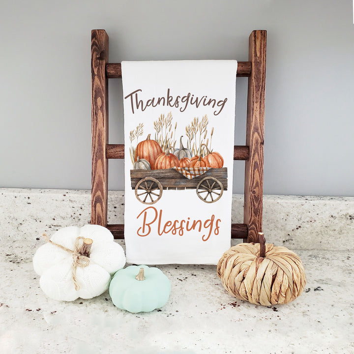 Cotton Tea towel | fall tea towel | Thanksgiving Blessings pumpkins dish towel | autumn pumpkins tea towel