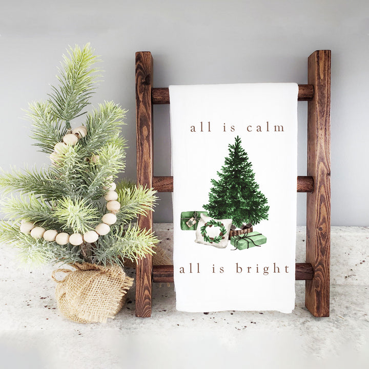 Cotton Tea towel | christmas tea towel | all is calm all is bright dish towel | christmas tea towel