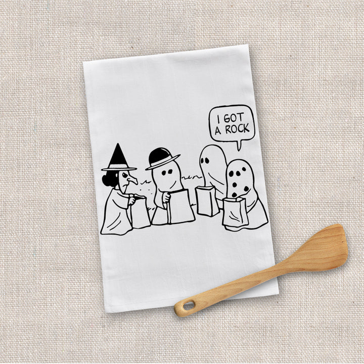 I got a rock funny tea towel inspired by Charlie Brown Great Pumpkin Halloween Funny Tea towels