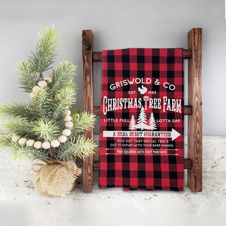 Christmas Vacation inspired tea towel Griswold Christmas Tree Farm tea towel novelty christmas tea towel black red buffalo plaid