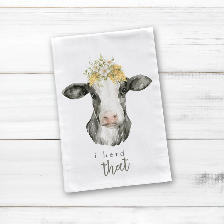 Cotton Tea towel | cow tea towel | i heard that dish towel | fun cow tea towel