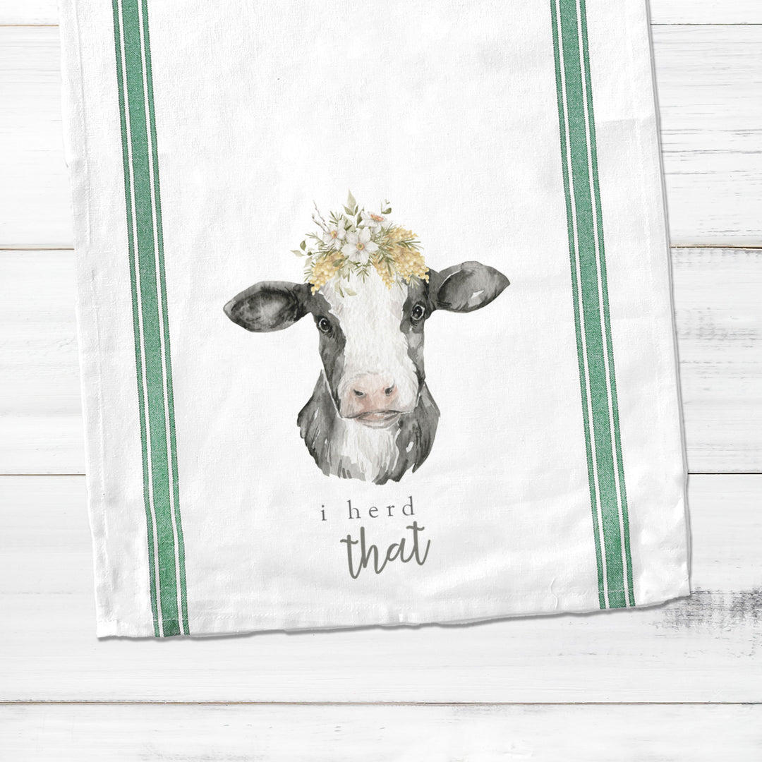 Cotton striped Tea towel | cow tea towel | i heard that dish towel | fun cow tea towel