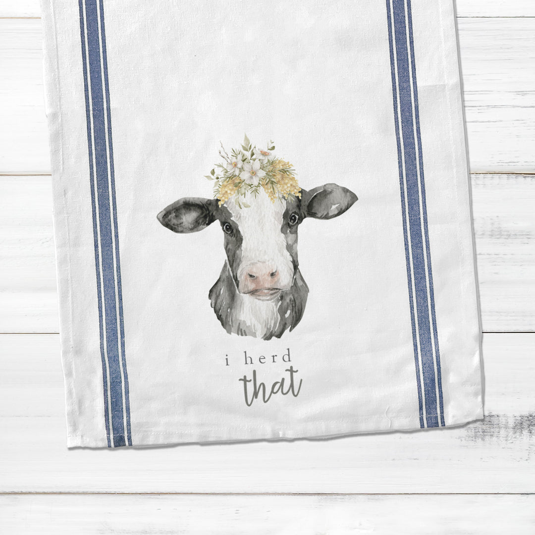 Cotton striped Tea towel | cow tea towel | i heard that dish towel | fun cow tea towel