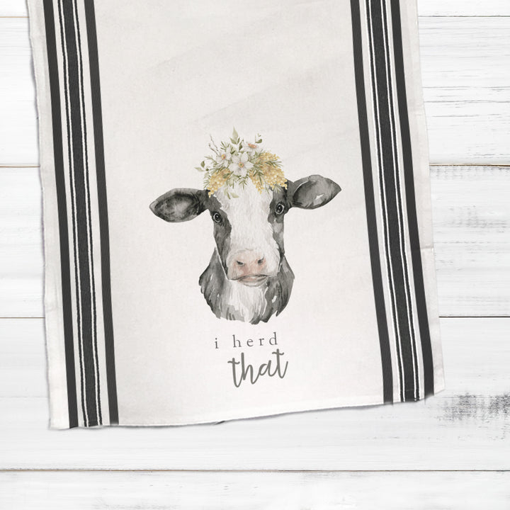 Cotton striped Tea towel | cow tea towel | i heard that dish towel | fun cow tea towel