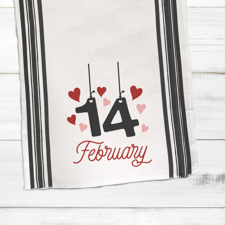 Cotton striped Tea towel | February 14th valentine's day tea towel | Valentines Day dish towel | hearts tea towel