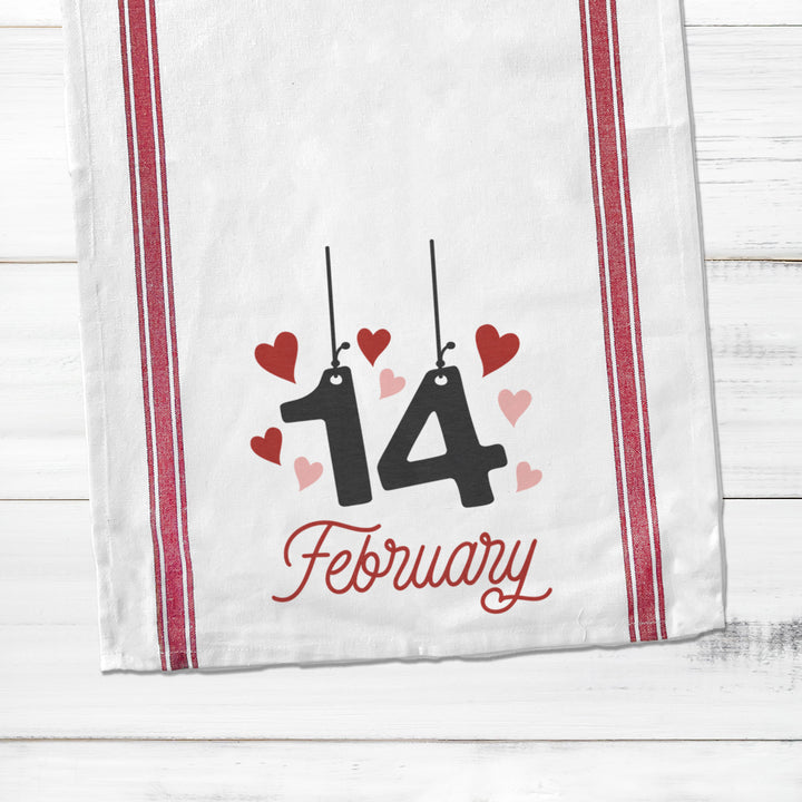 Cotton striped Tea towel | February 14th valentine's day tea towel | Valentines Day dish towel | hearts tea towel